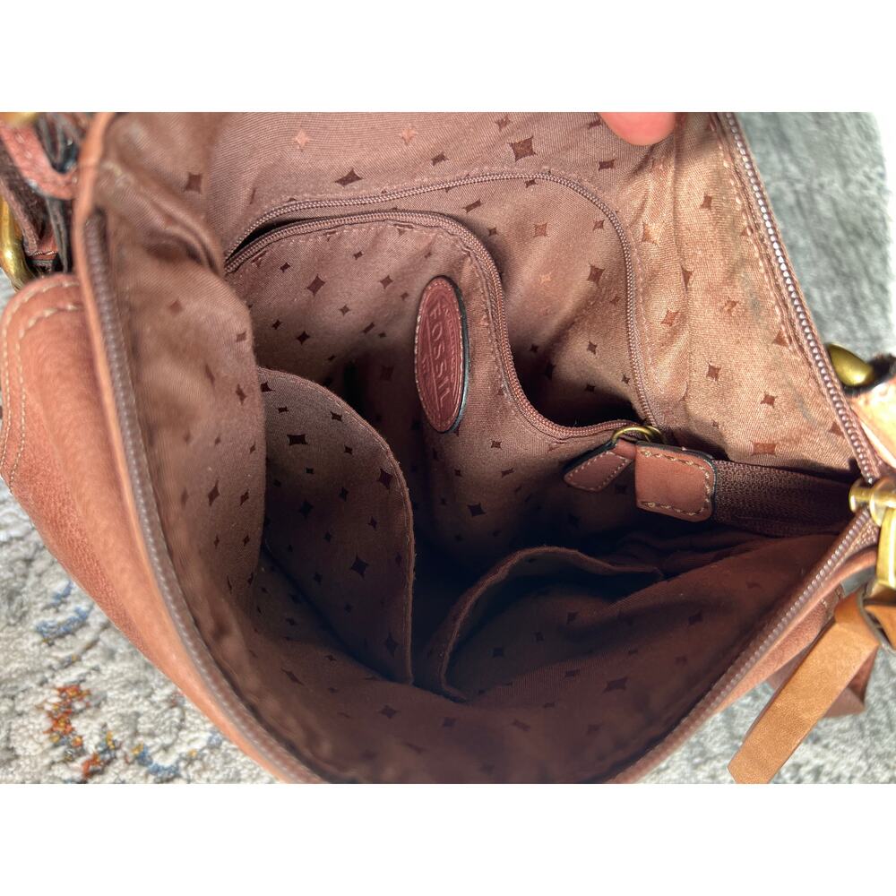 Fossil Morgan Traveler Crossbody Brown Distressed Leather Saddle Bag - Picture 3 of 16